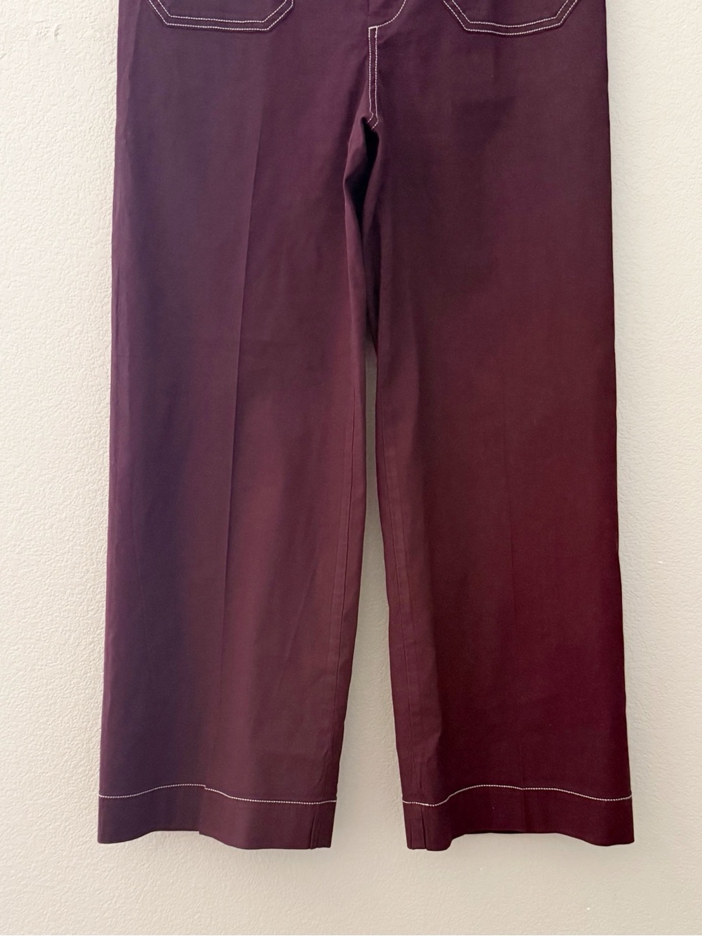 Anthropologie Maeve The Colette Crop Wide Leg Pant 28 Burgundy Wine Minimalist - Picture 8 of 12